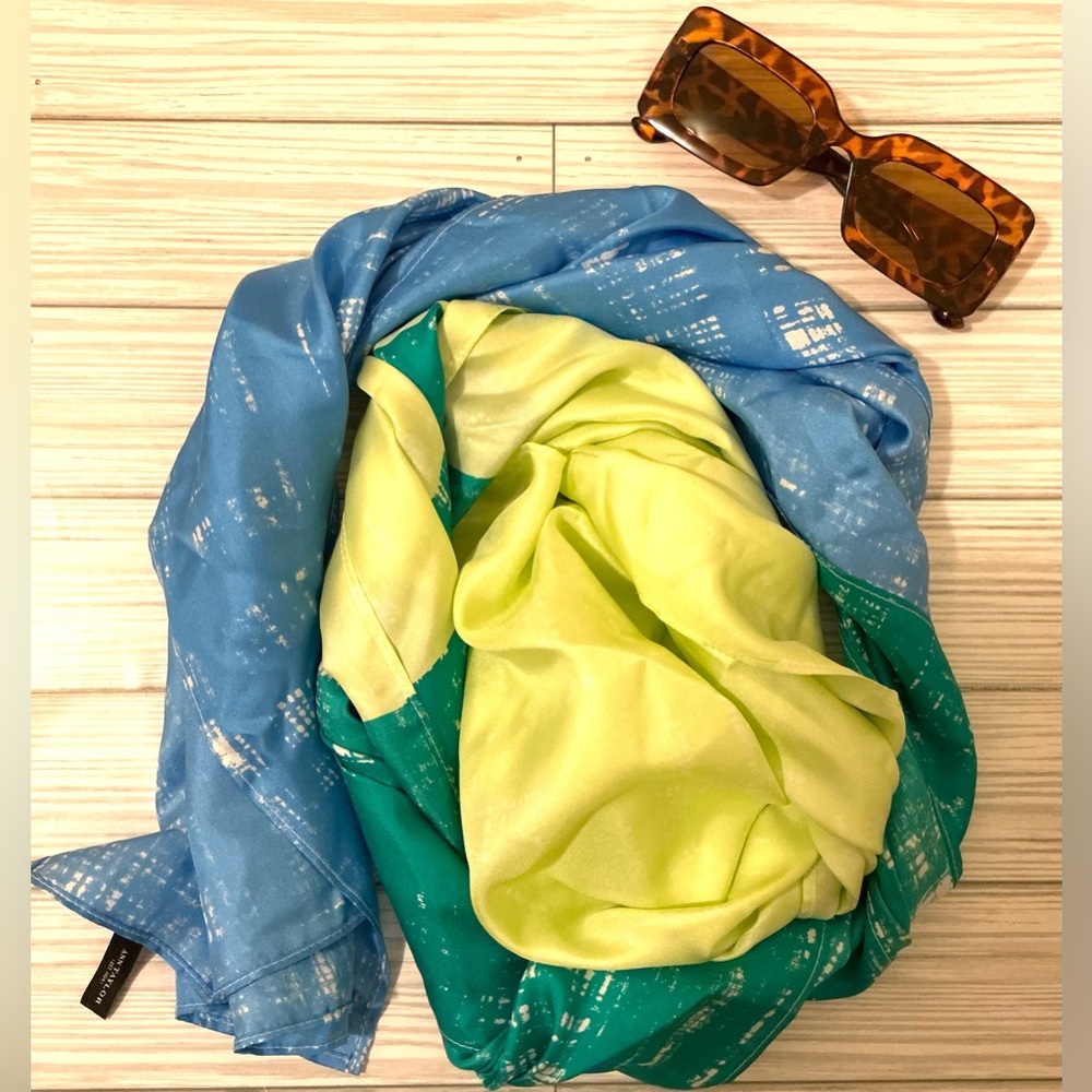 Ann Taylor Blue and Green Silk Scarf